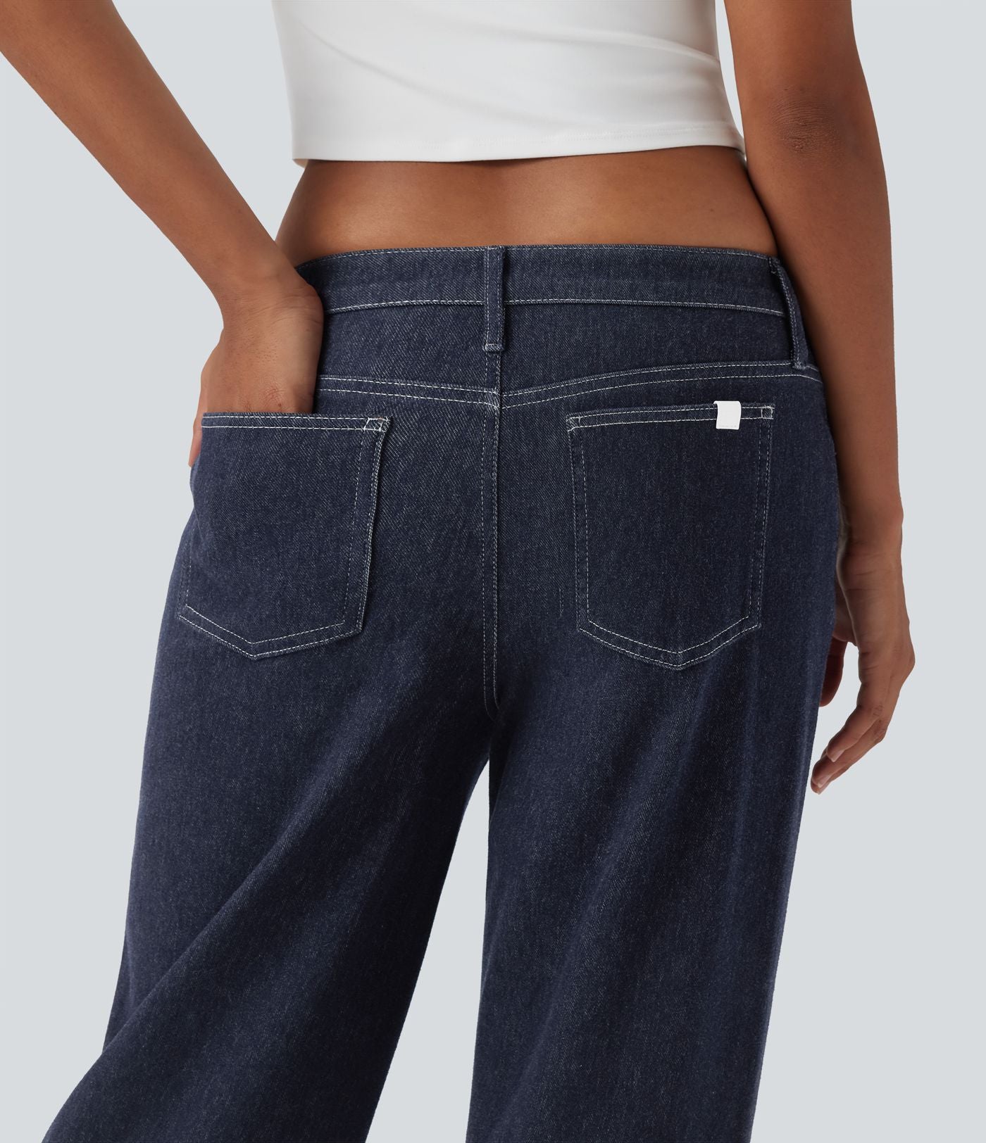 Jean large Halara Flex™ taille basse à carreaux contrastants ourlet roulé avec poches
