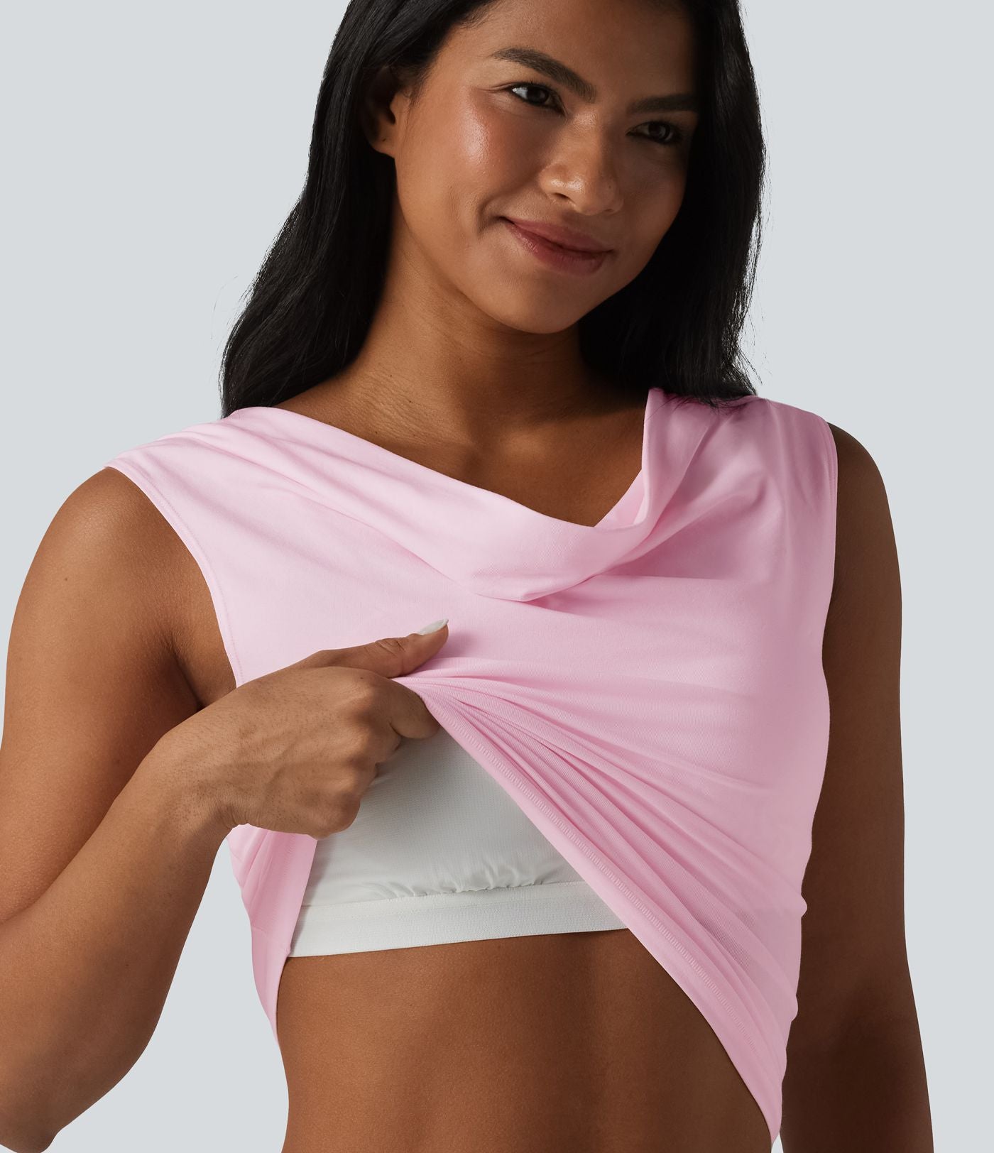 Halara haut décontracté en jersey de coton col bénitier sans manches soutien-gorge intégré bonnets B-DD