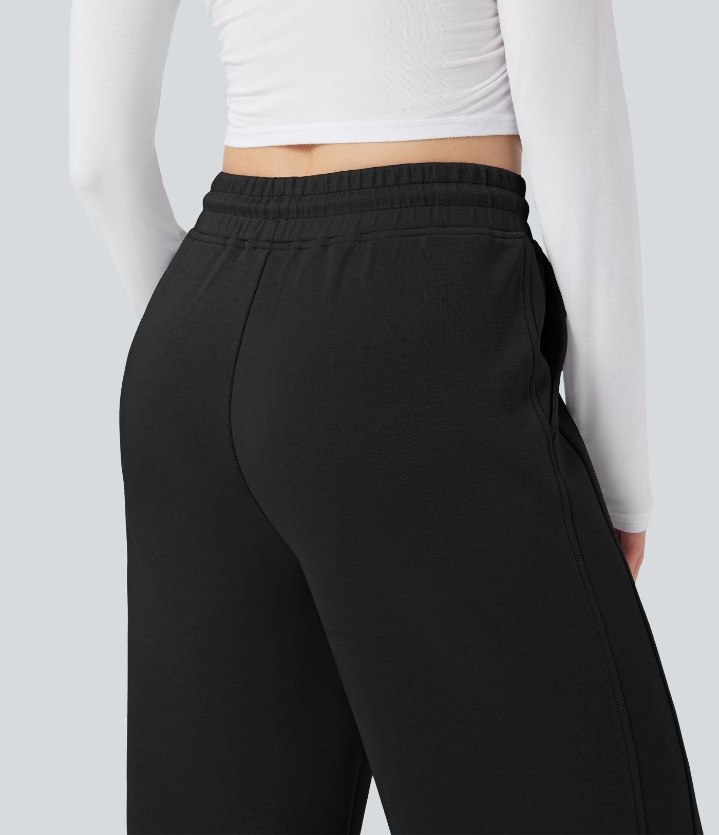 Pantalon décontracté taille haute avec cordon de serrage et poches