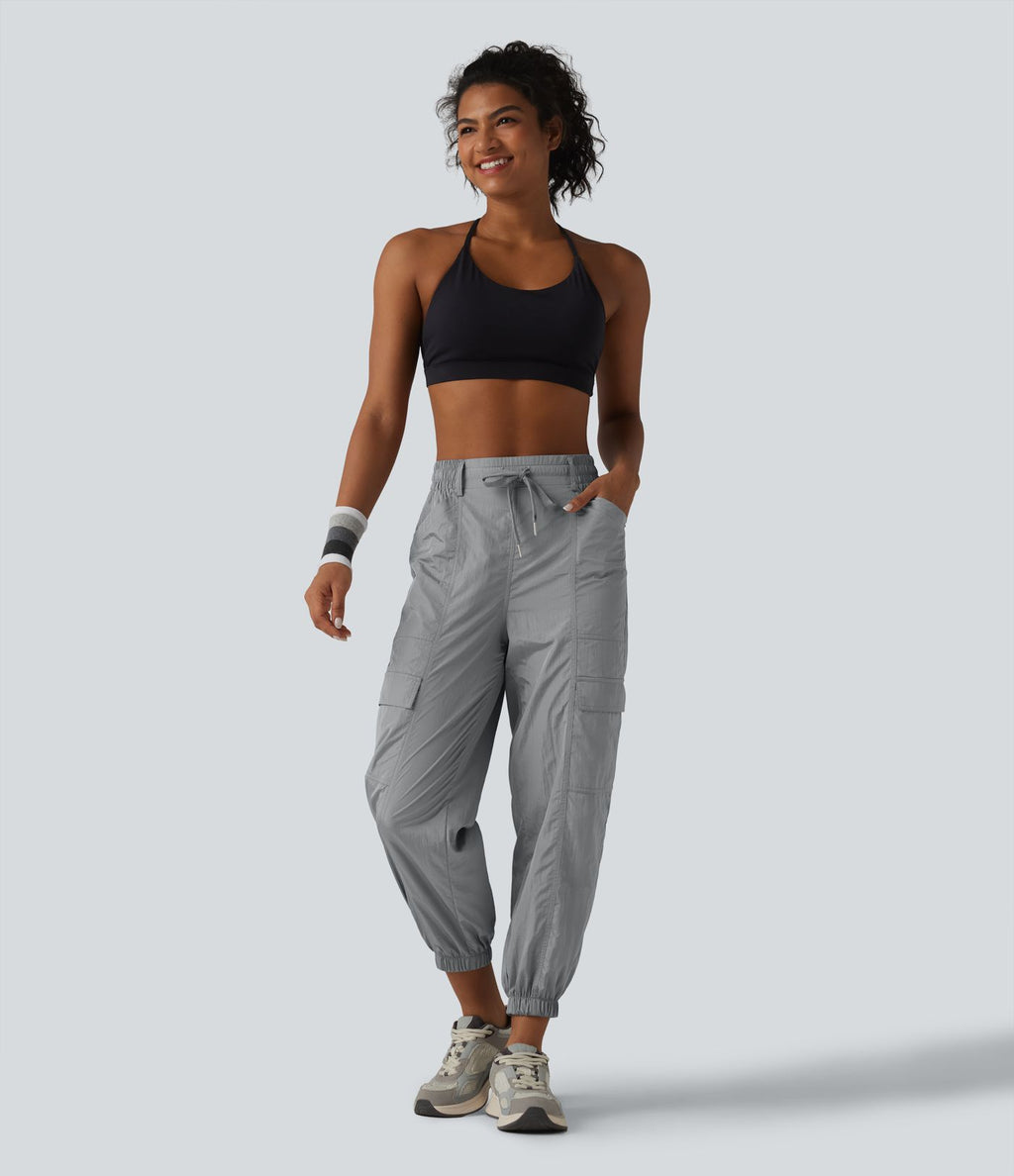 Jogging cargo fuselé taille haute à cordon de serrage avec poches