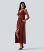 Robe midi SoftlyZero™ Airy effet frais InstantCool sans manches col V avec coques intégrées non amovibles et poches, bonnets E-G