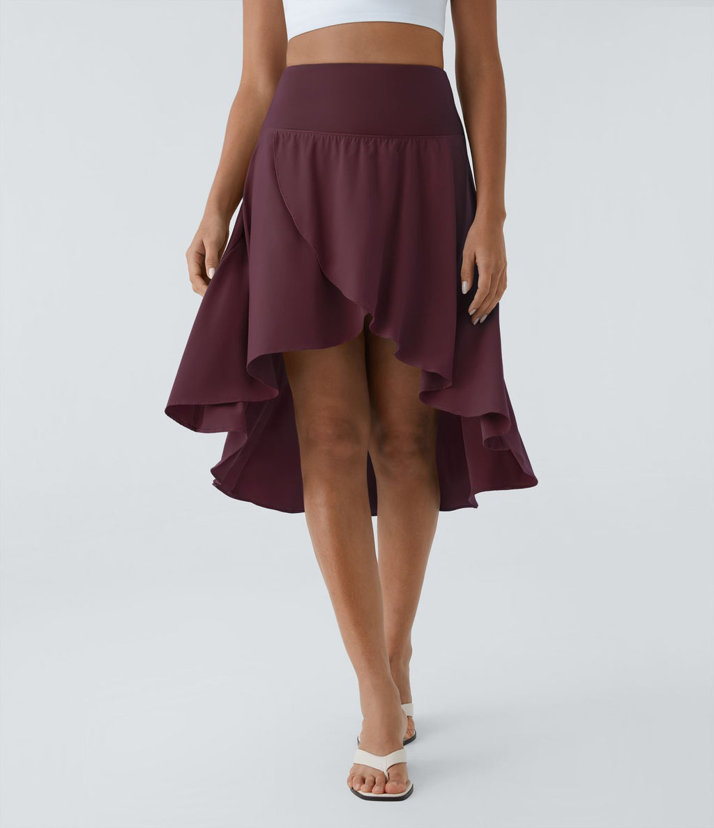 Breezeful™ Jupe Danse Fluide 2-en-1 à Taille Haute Volants Asymétriques Haut-Bas et Séchage Rapide