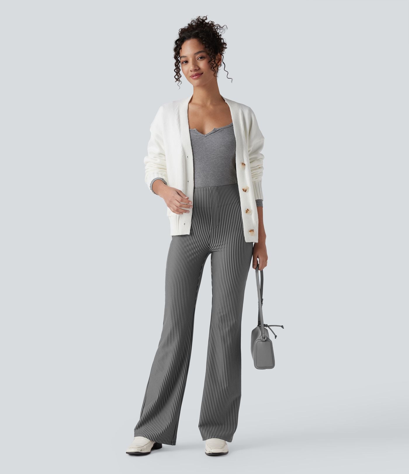 Pantalon de travail Halara Flex™ évasé à rayures, taille haute, avec poches