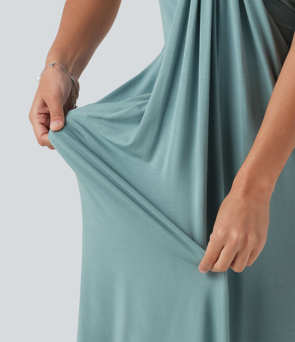 Robe longue dos nu à nouer avec soutien-gorge intégré et poches