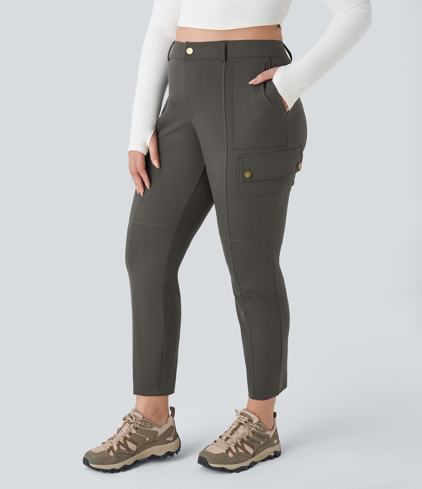 Pantalon cargo randonnée grande taille ajusté uni taille haute DayStretch avec poches zippées