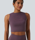 Débardeur yoga court SoftlyZero™ col rond déchiré avec dentelle contrastante - UPF50+