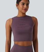 Débardeur yoga court SoftlyZero™ col rond déchiré avec dentelle contrastante - UPF50+