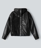 Veste casual en simili cuir à col en fausse fourrure et fermeture éclair avec poches