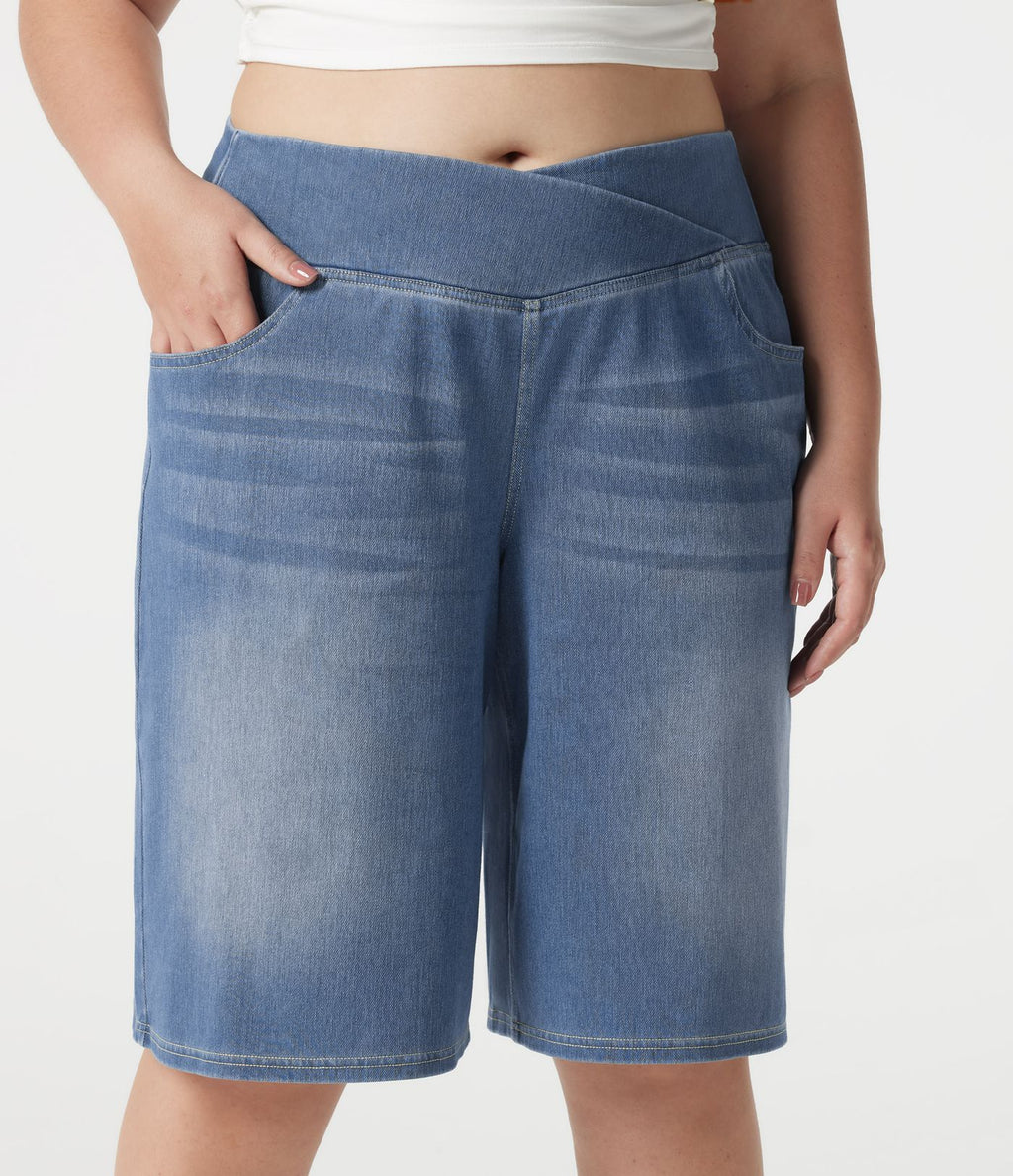 Short en jean Halara Flex™ ample décontracté grande taille ventre plat, taille haute, croisé, à poches