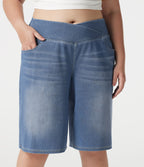 Short en jean Halara Flex™ ample décontracté grande taille ventre plat, taille haute, croisé, à poches