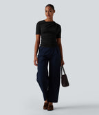 T-shirt décontracté asymétrique manches courtes froncé