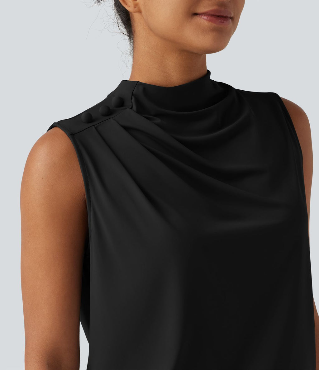 Haut tailleur sans manches à col cheminée et dos à découpe goutte d'eau à effet frais InstantCool, protection solaire UPF50+