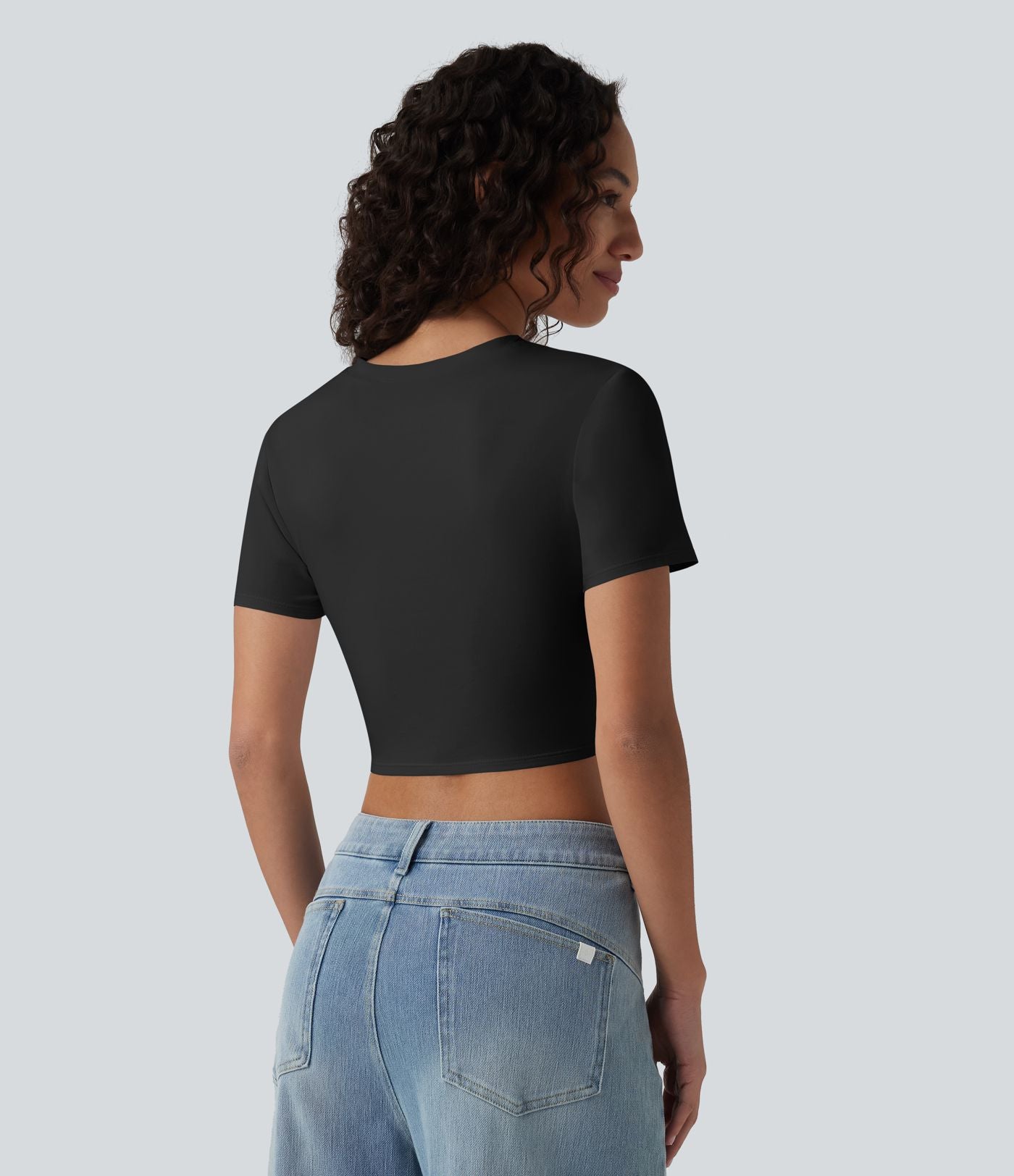 Crop-top Halara décontracté en jersey de coton, col rond, manches courtes