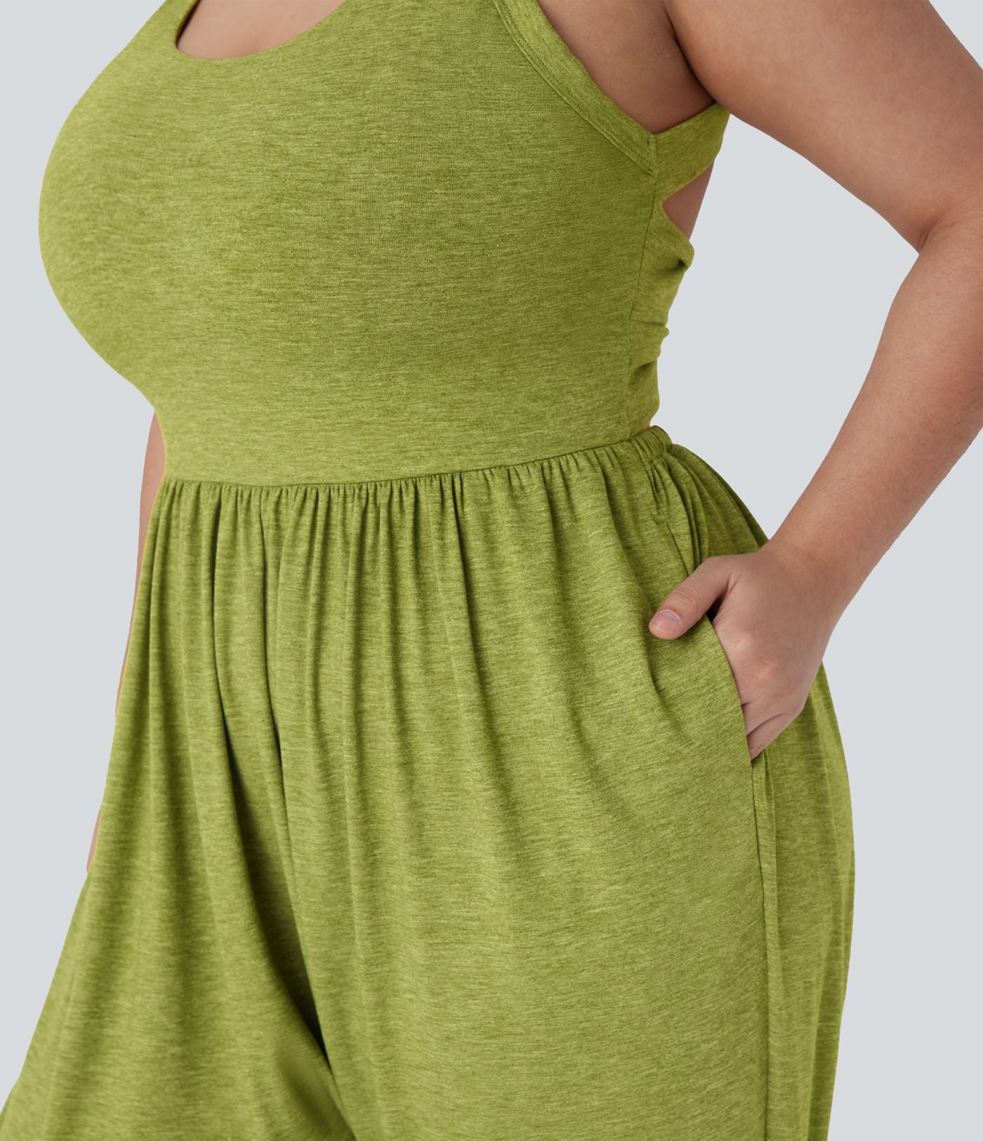 Combinaison sarouel dos nu torsadée grande taille avec poche latérale - Édition facile à enfiler