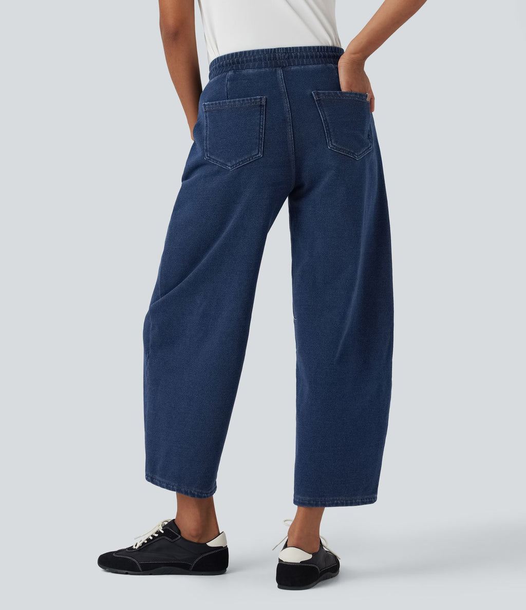 Jean 7/8 jogging molleton français Halara Flex™ taille mi-haute coupe barrel avec cordon et poches