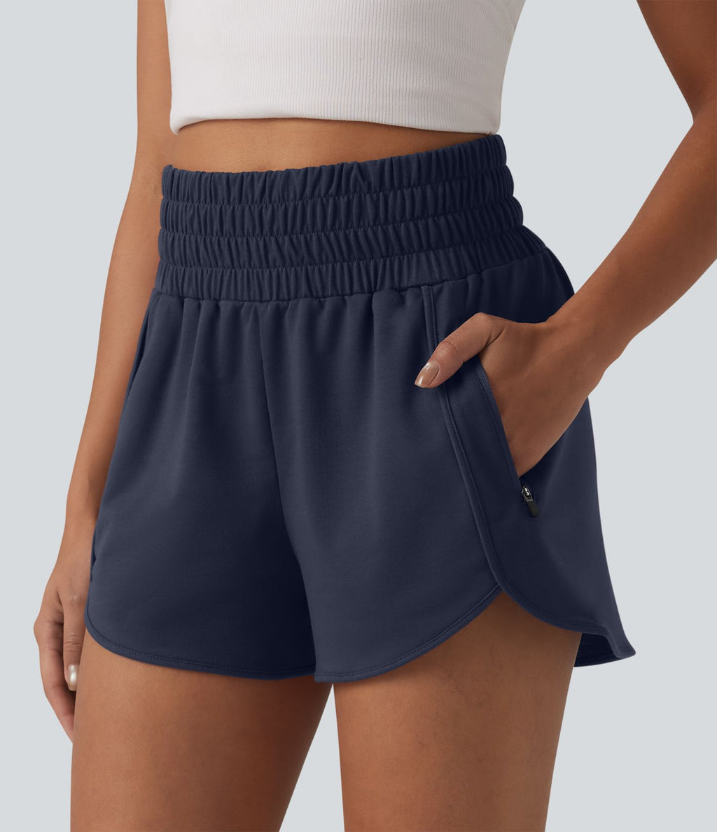 Short sweat décontracté taille haute à ourlet arrondi 7,5 cm avec poches