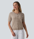 Gilet de travail col rond manches courtes mélange laine