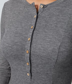 Robe de Casual Maxi Manches Longues Évasées et Boutons au Col Rond