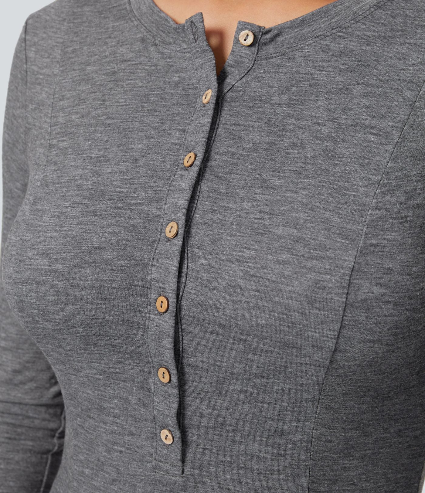 Robe de Casual Maxi Manches Longues Évasées et Boutons au Col Rond