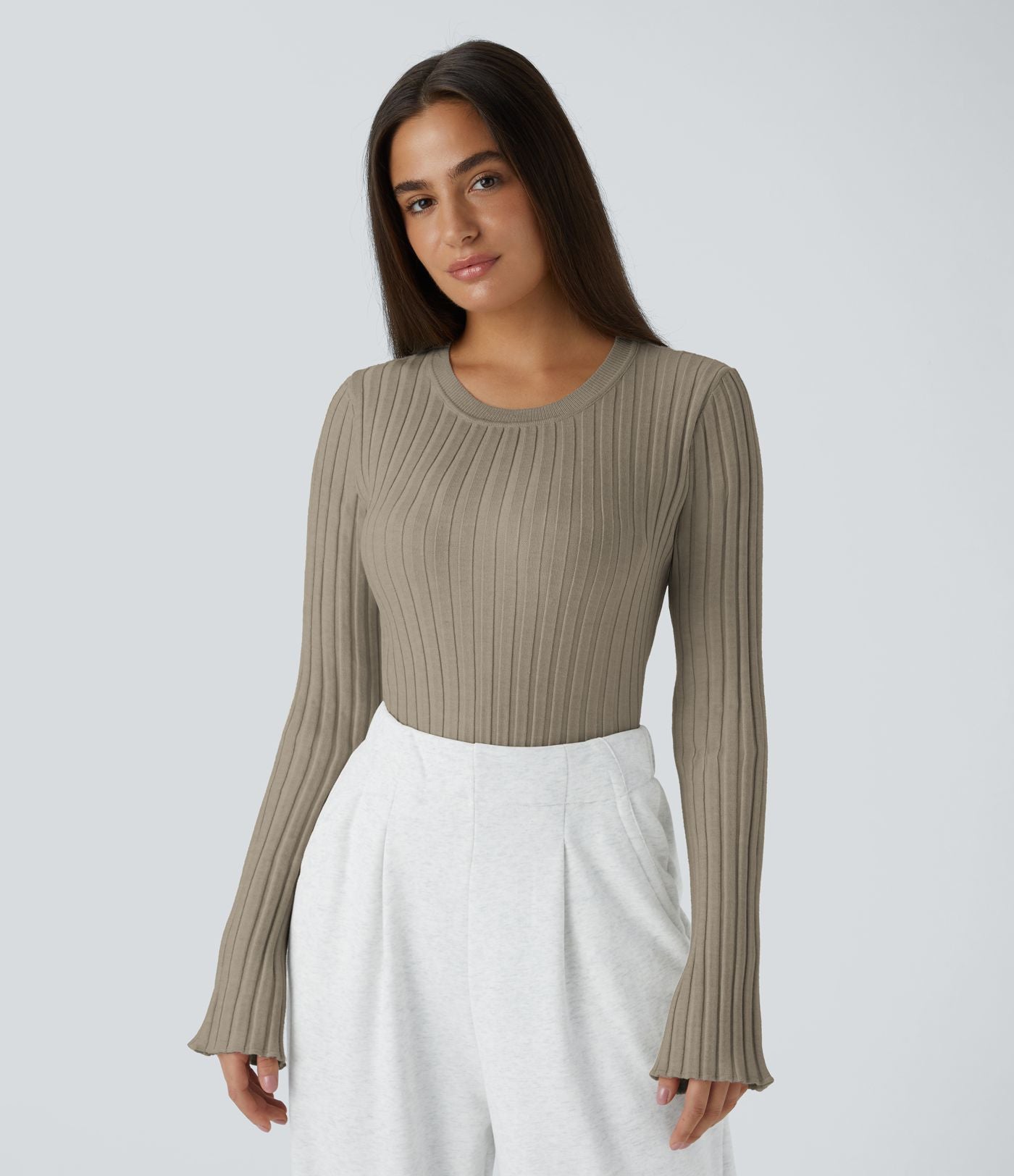 Pull Décontracté à Col Rond, Manches Longues et Volants