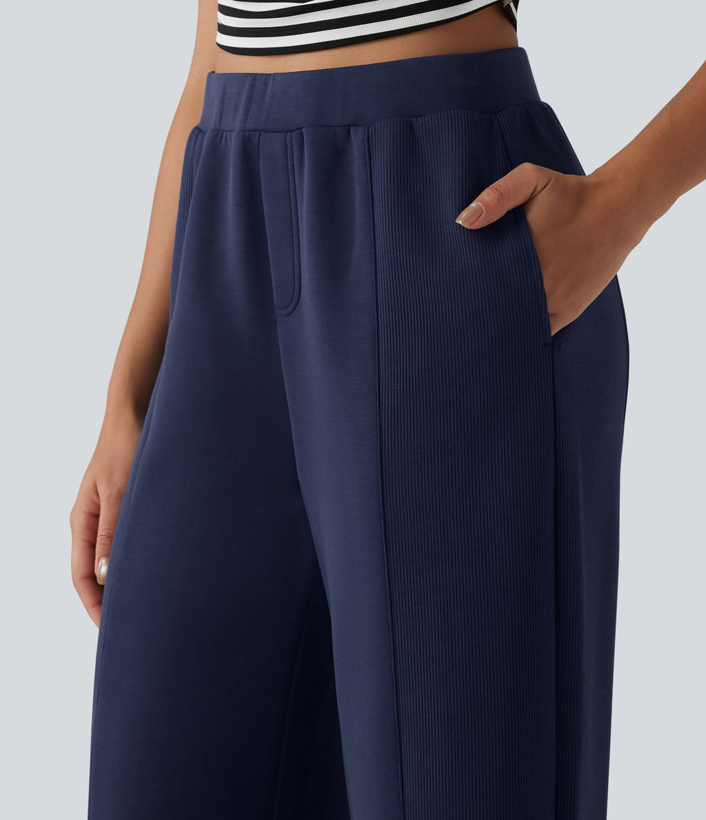 SpacerTek™ Pantalon casual large taille haute avec poches