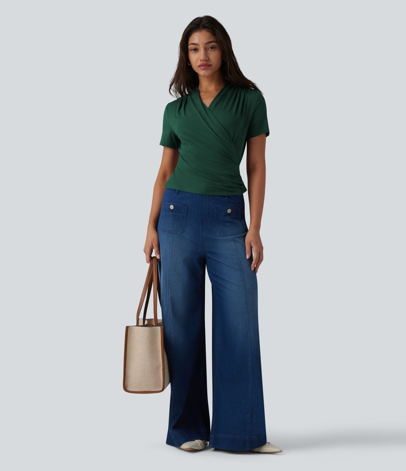 Blouse col V manches courtes pour le bureau