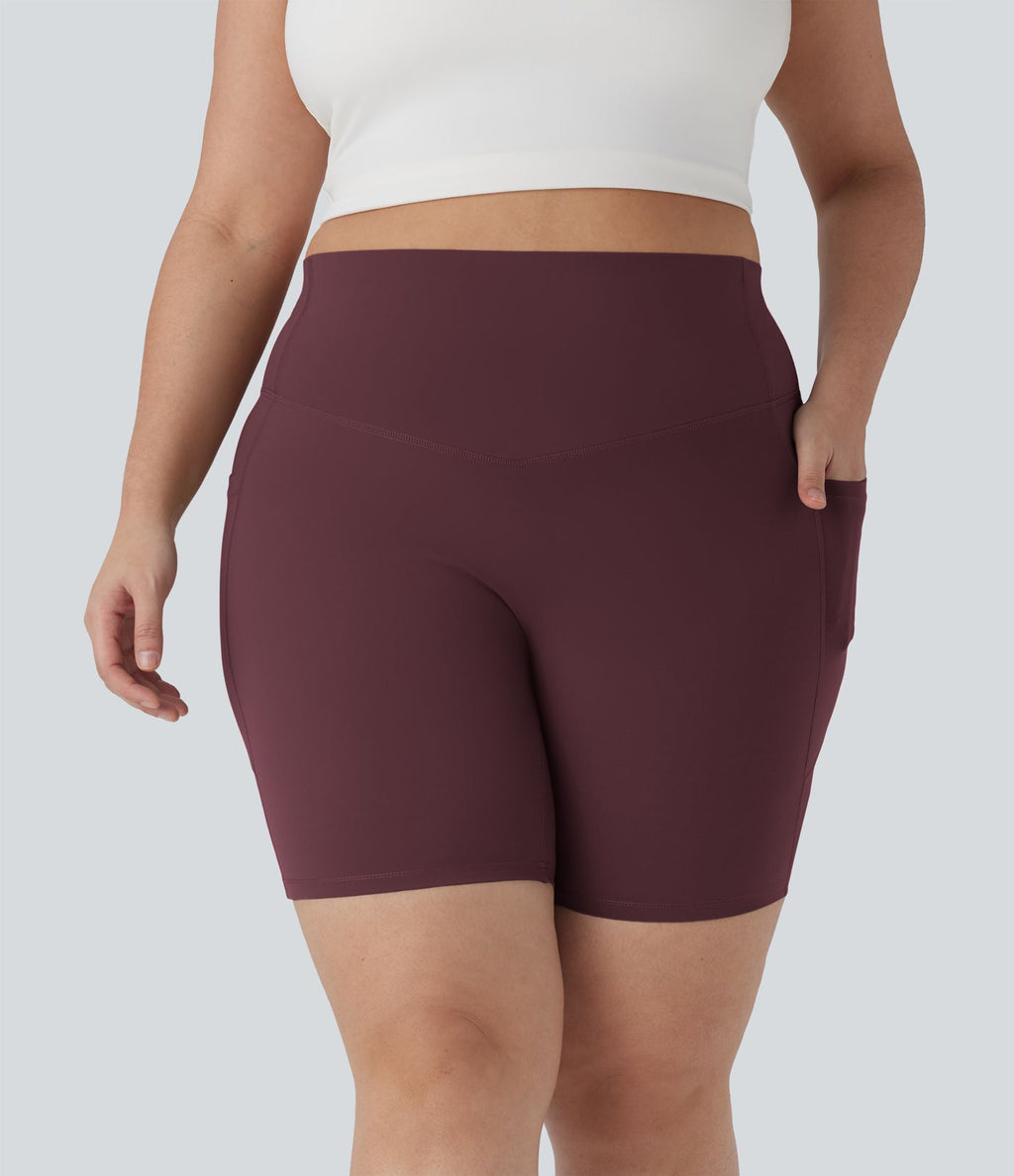 Short cycliste 17,5 cm d'entraînement gainant taille haute grande taille avec poches Halara UltraSculpt™