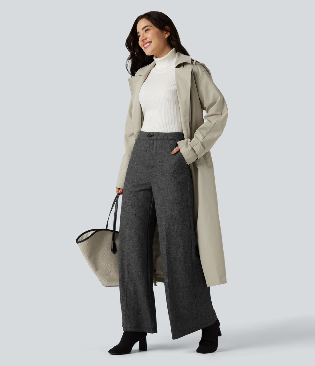 Pantalon tailleur large chevrons taille haute avec poches