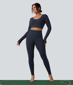 Haut de sport yoga court en maille gaufrée à manches longues sans couture OneForm Seamless Flow