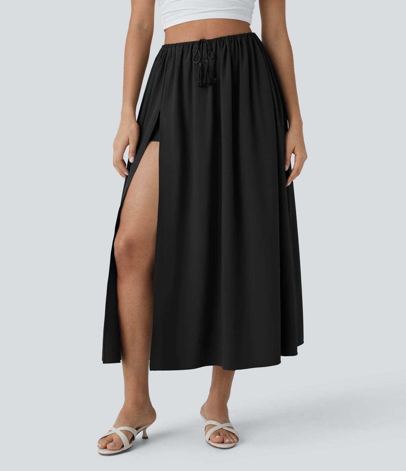 Jupe midi fluide fendue de plage 2 pièces taille haute à séchage rapide Breezeful™ avec cordon de serrage