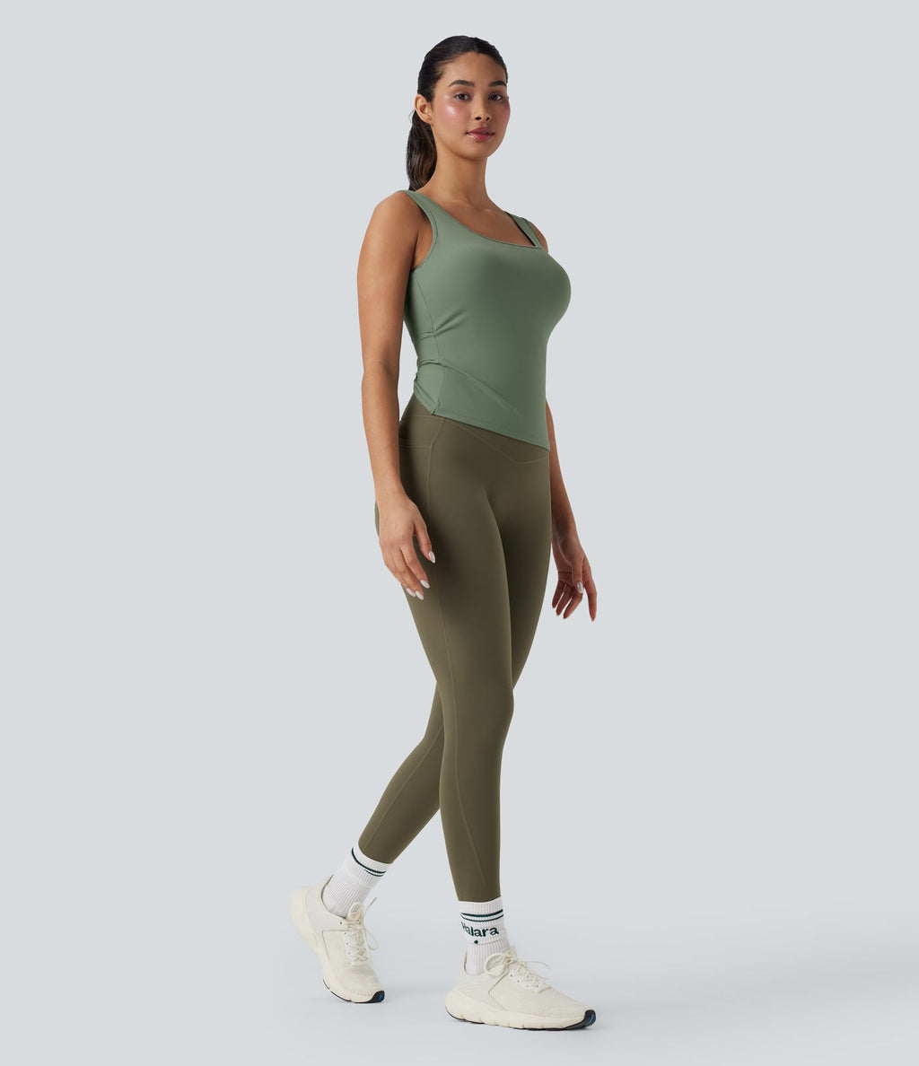 Débardeur yoga col U croisé longueur étendue E-G