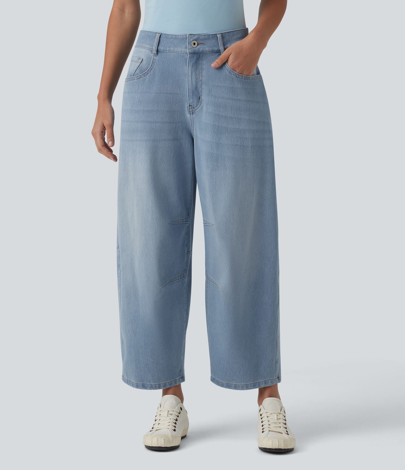 Jean Barrel 7/8 taille basse Halara Flex™ avec poches zippées
