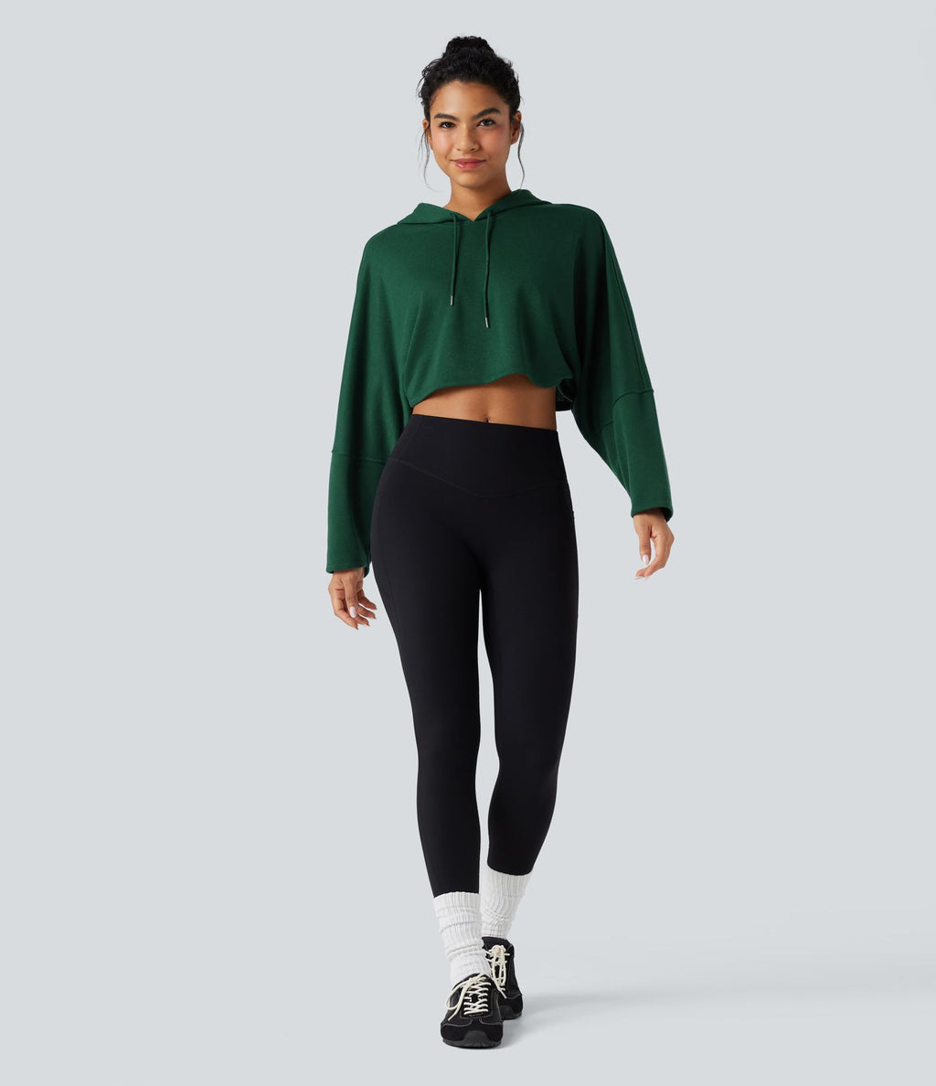 Sweat-shirt court à capuche épaules tombantes coupe décontractée