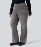 Jean décontracté Halara Flex™ grande taille bootcut taille haute en maille extensible délavée avec multiples poches