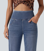Jean skinny décontracté 7/8 Halara Flex™ taille haute, effet ventre plat, ourlet arrondi et poches