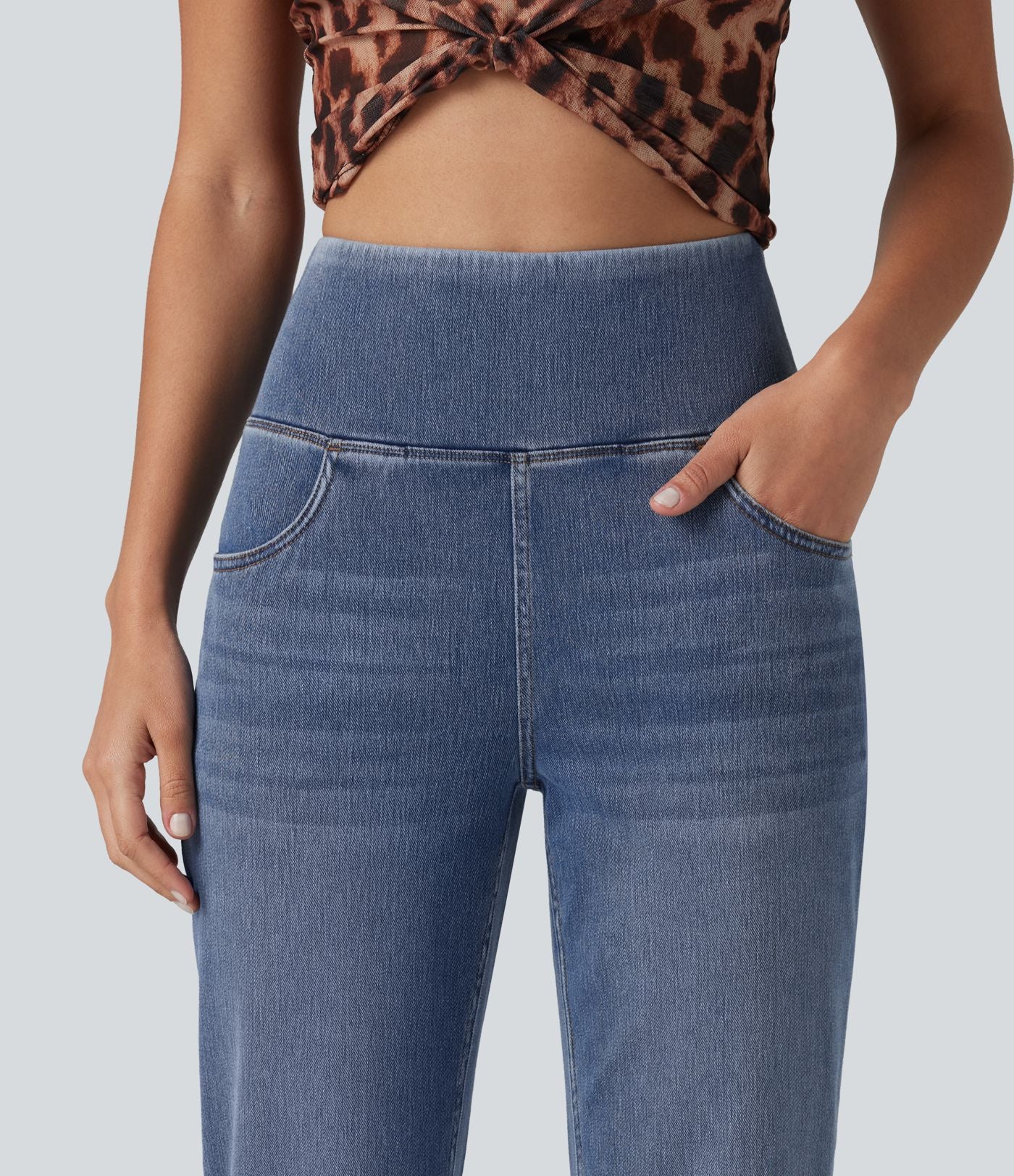 Jean skinny décontracté 7/8 Halara Flex™ taille haute, effet ventre plat, ourlet arrondi et poches