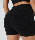 Halara Flex™ Shorts 7,5cm Casual en Denim Tricot Extensible Taille Haute Avec Poches Latérales Arrière