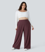 Pantalon de travail grande taille Halara Flex™ à taille haute sculptante et amincissante, poches latérales, jambes larges et tissu micro-gaufré