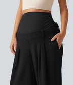 Pantalon de grossesse large esprit bureau Halara Flex™ taille très haute en tissu gaufré avec poches