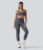 Brassière de sport yoga soutien léger col U à découpes rayé bonnets A-C