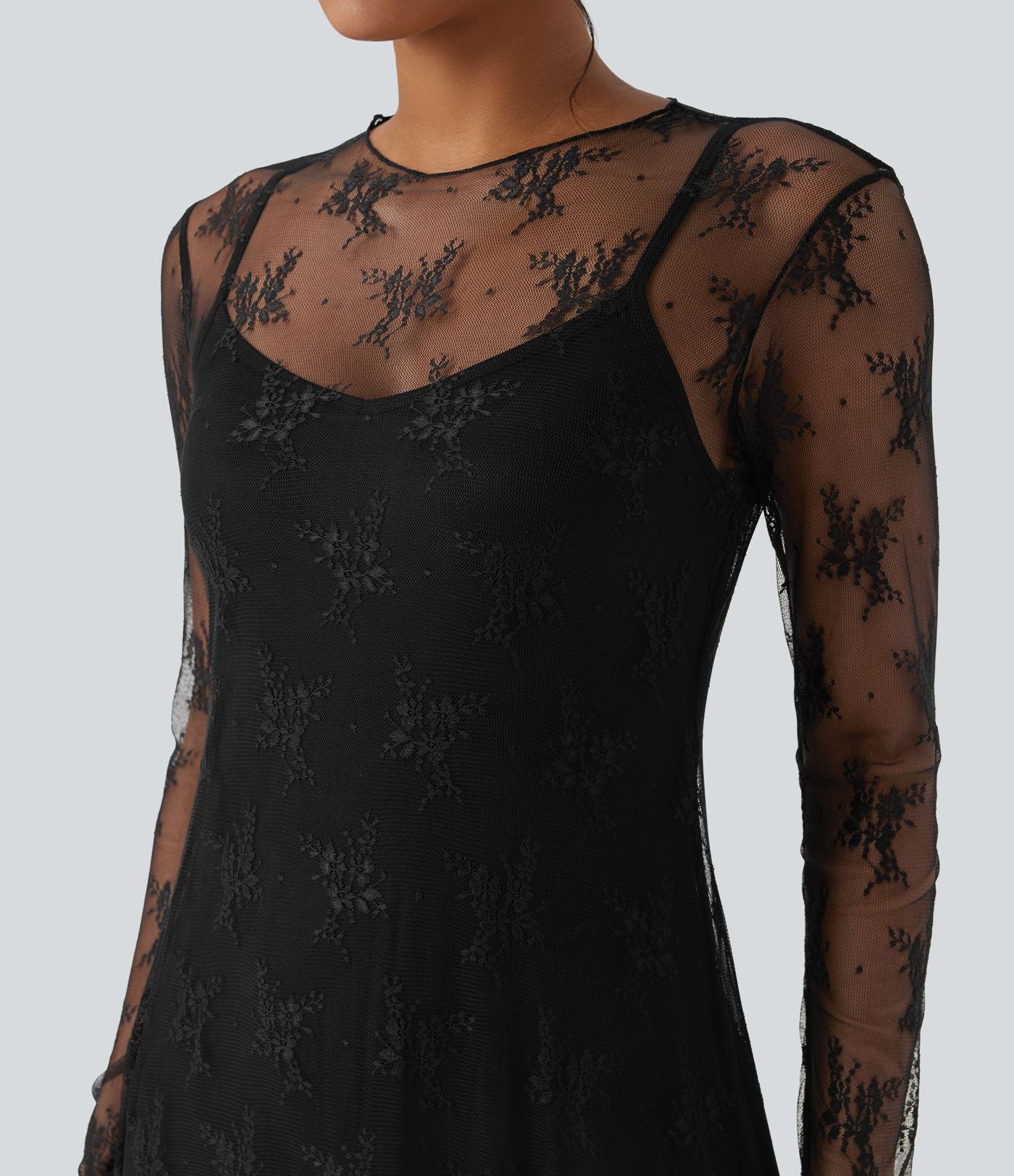 Robe longue décontractée dentelle 2 pièces manches longues