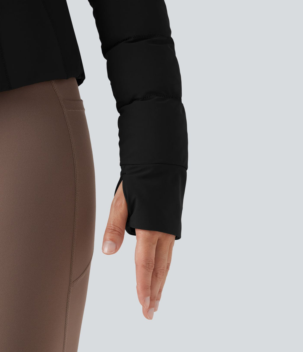 Doudoune de sport extensible col montant avec passants pouces et poches