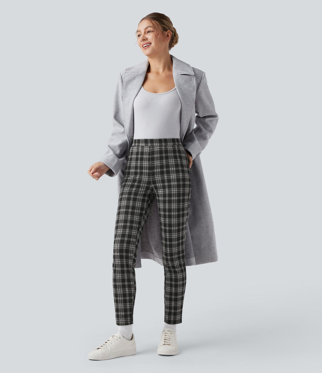 Halara Flex™ Pantalon skinny tailleur taille haute à motif pied-de-poule avec poches arrière