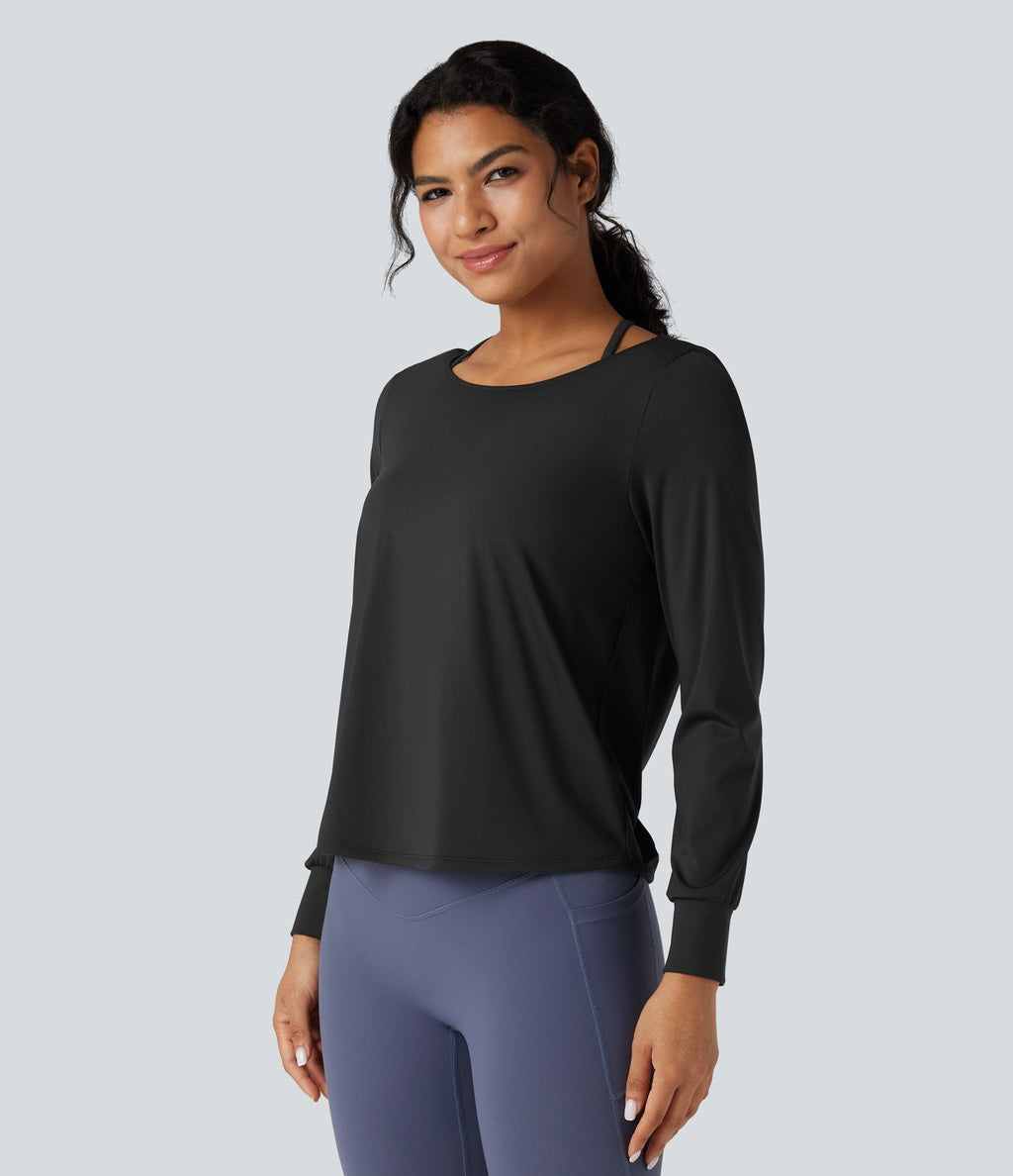 Top de sport yoga SoftlyZero™ Airy 2-en-1 découpe au dos toucher frais