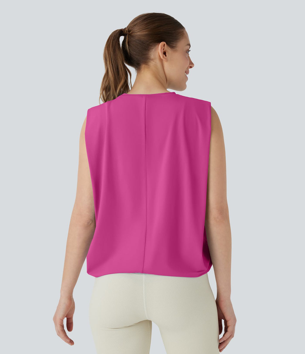 Débardeur de yoga col rond froncé, tissu rafraîchissant - Protection UPF50+
