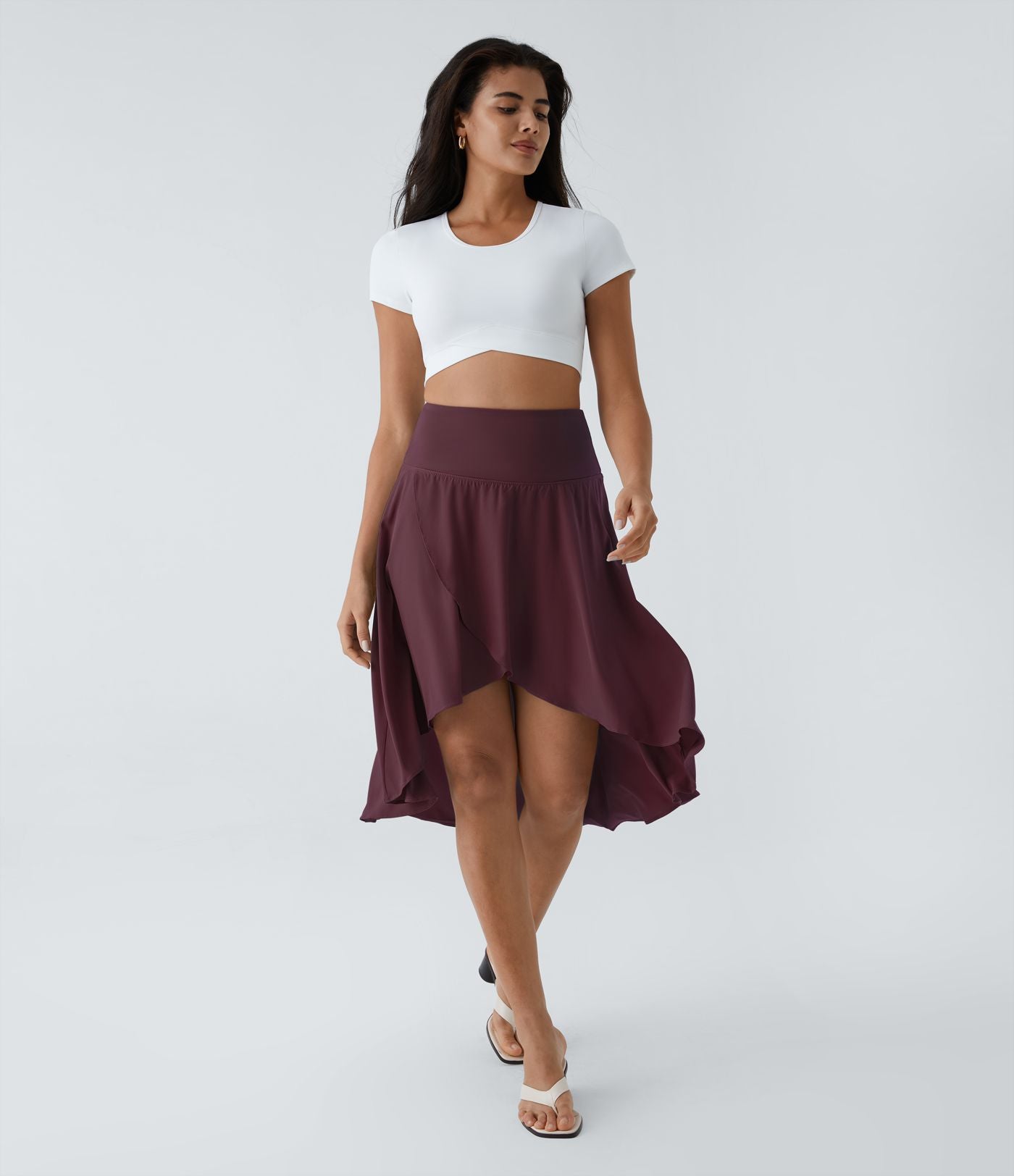 Breezeful™ Jupe Danse Fluide 2-en-1 à Taille Haute Volants Asymétriques Haut-Bas et Séchage Rapide