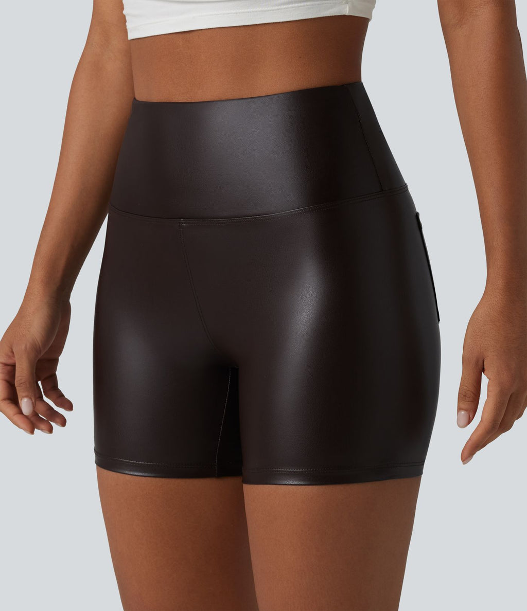 Short de cycliste casual en PU stretch gainant taille haute 12,5 cm avec poches