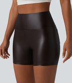 Short de cycliste casual en PU stretch gainant taille haute 12,5 cm avec poches