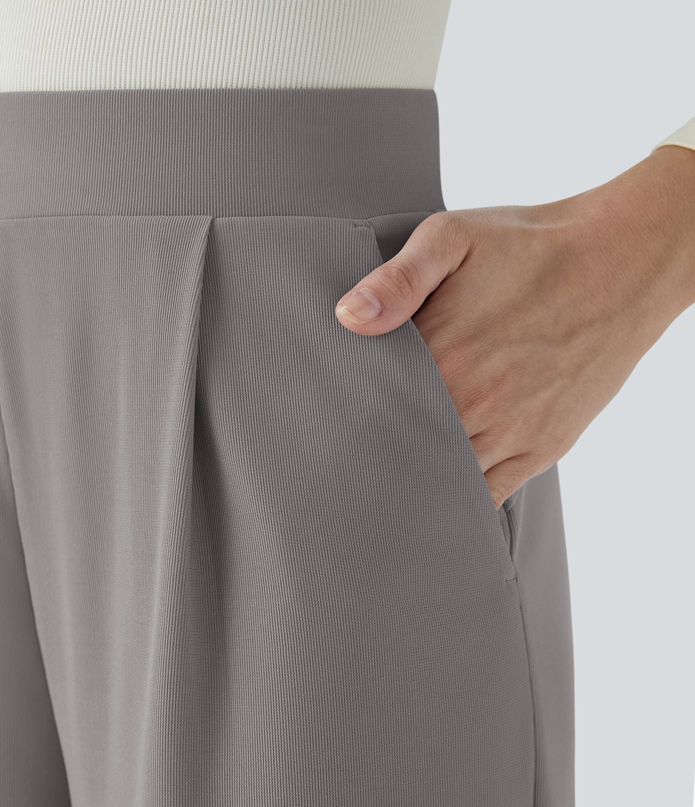 Halara Flex™ Pantalon Tailleur Évasé à Taille Haute Sculptant la Silhouette avec Poches Latérales Micro Waffle
