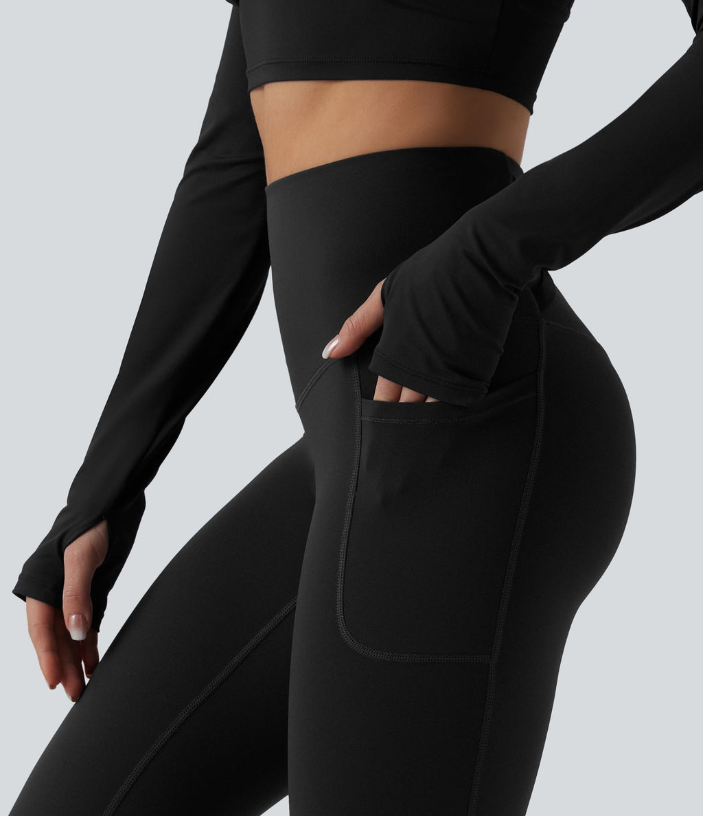 Halara Ultrasculpt™ Legging de running corsaire gainant taille haute dos croisé avec poches